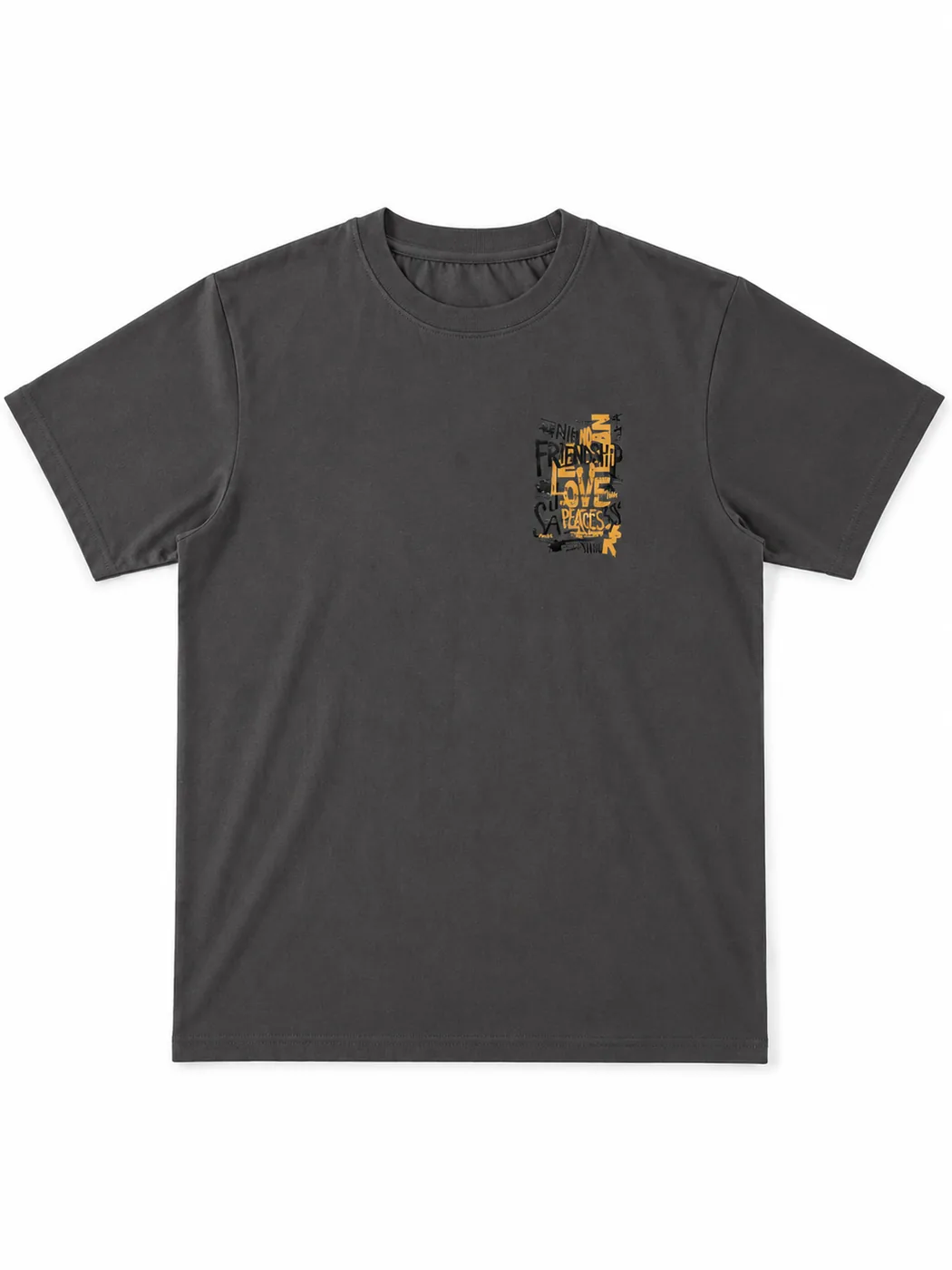 Charcoal graphic tee with Friendship Love Peace graffiti print — NEPOLO WEARS streetwear Nepal