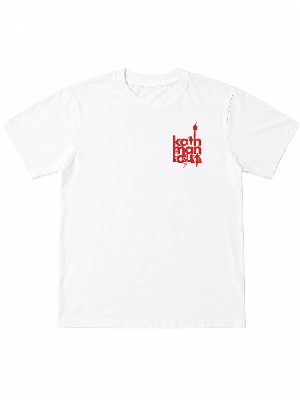 White Kathmandu tee with bold red Devanagari back print — NEPOLO WEARS streetwear Nepal
